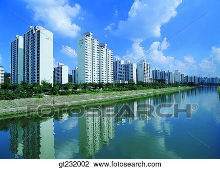 Stock Image - Korea, outdoor, exterior, day, daytime, daylight, apartment. Fotosearch