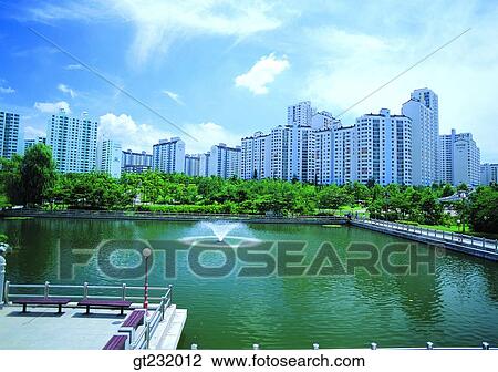 Stock Image - Korea, outdoor, exterior, day, daytime, daylight, apartment. Fotosearch