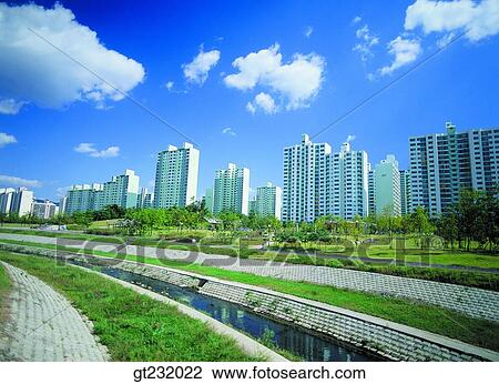 Stock Image - Korea, outdoor, exterior, day, daytime, daylight, apartment. Fotosearch