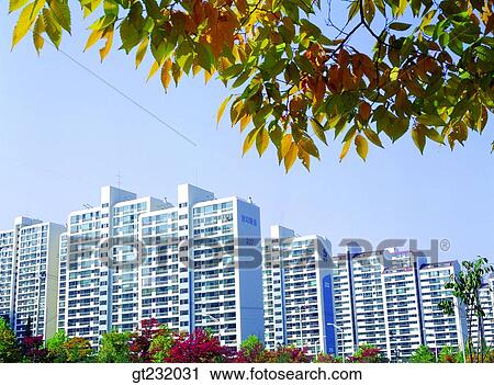 Stock Image - Korea, outdoor, exterior, day, daytime, daylight, apartment. Fotosearch