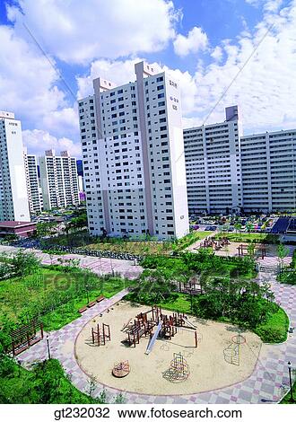 Stock Image - Korea, outdoor, exterior, day, daytime, daylight, apartment. Fotosearch
