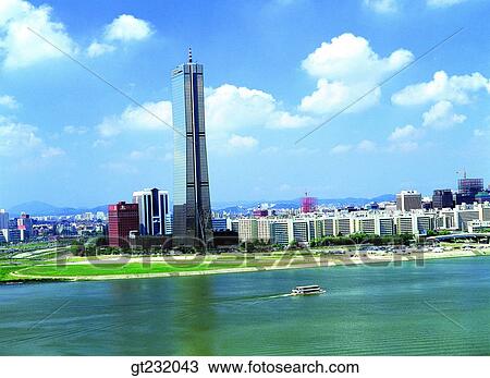 Stock Image - Korea, outdoor, exterior, day, daytime, daylight, town scene. Fotosearch