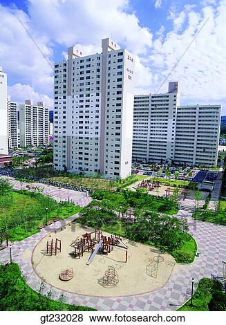 Stock Photo - Korea, outdoor, exterior, day, daytime, daylight, apartment. Fotosearch