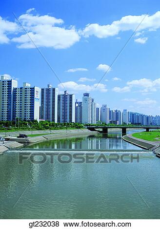 Stock Photo - Korea, outdoor, exterior, day, daytime, daylight, apartment. Fotosearch