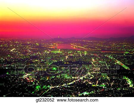 Korea, outdoor, exterior, night, night view, city, town View Large Photo Image Stock Image - Korea, outdoor, exterior, night, night view, city, town. Fotosearch