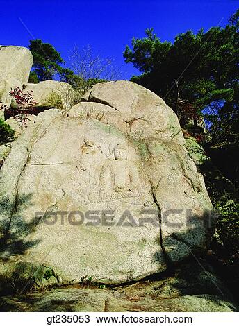 Stock Image - boulder, rock, rock, race, run, Nam mountain, Buddhist image. Fotosearch