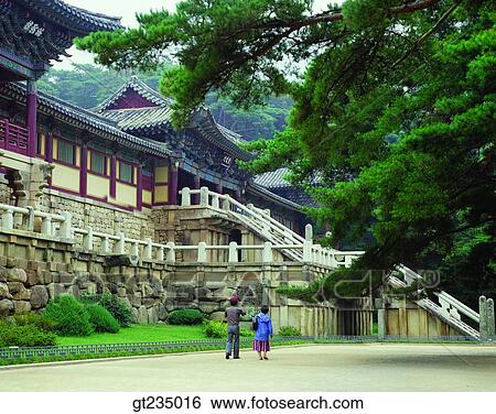 Stock Photograph - Bulguksa, summer, tree, stairs, staircase, stairway, traveler. Fotosearch