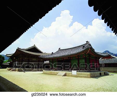 Picture - Gyeongbok palace, Gyeongbok Palace, eaves, sky, cloud, clouds, summer. Fotosearch