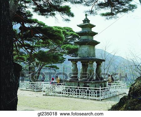 Stock Photo - Hwaumsa, Saja stone pagoda, stone tower, pagoda, tower, pagoda, stone pagoda. Fotosearch