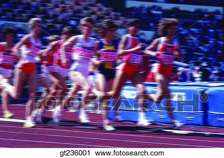 Stock Image - race, running, middle and long range, people, person, track, game. Fotosearch