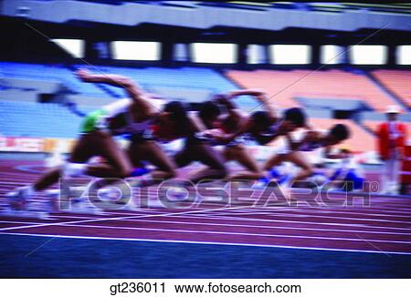 Stock Image - race, running, middle and long range, people, person, track, game. Fotosearch