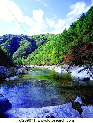 Stock Image - Korea, exterior, day, daytime, daylight, Kangwondo, valley. Fotosearch