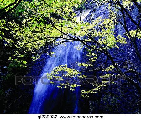 Stock Photo - Korea, exterior, day, daytime, daylight, Gumi, waterfall. Fotosearch