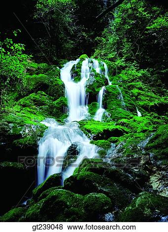Stock Photo - Korea, exterior, day, daytime, daylight, Taeback mountain, waterfall. Fotosearch
