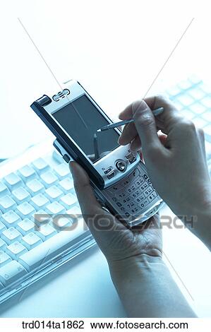 Stock Image - person, business, PDA, keyboard, body, hand. Fotosearch