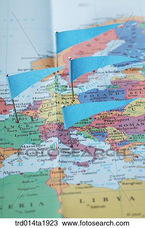 Stock Image - business, map, global, flag, close up. Fotosearch