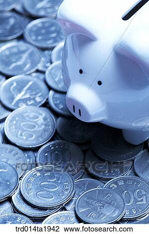 Stock Image - business, money, coin, saving, savings box, piggy saving bank, savings box. Fotosearch
