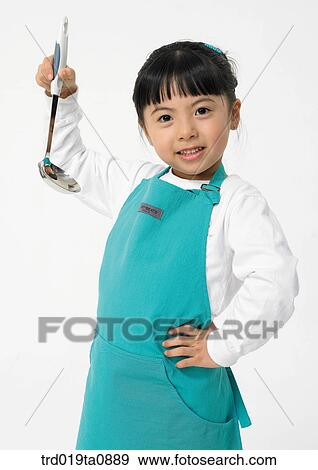 Stock Photo - ladle, daytime, oriental, smile, person, indoor, apron. Fotosearch