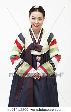 Stock Image - festival day, New Year's Day, Korean clothes, tradition, clothes, harvest festival, person. Fotosearch
