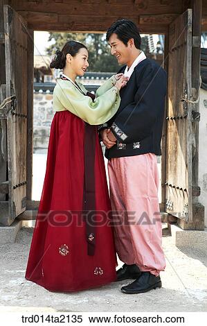 Stock Photography - festival day, New Year's Day, Korean clothes, tradition, clothes, harvest festival, outdoor. Fotosearch