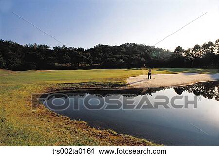 Picture - person, Oriental, Korean, one person, outdoor, daylight, golf. Fotosearch