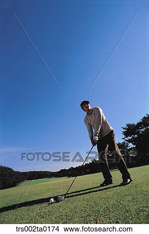 Picture - person, Oriental, Korean, one person, outdoor, golf. Fotosearch