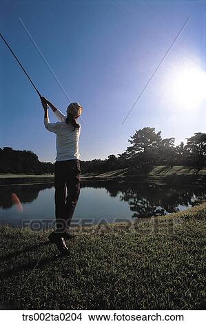 Picture - person, Oriental, Korean, one person, woman, outdoor, golf. Fotosearch