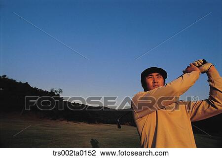 Stock Image - person, Oriental, Korean, one person, outdoor, golf. Fotosearch