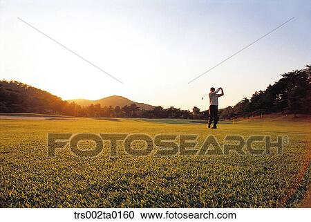 Stock Image - person, Oriental, Korean, one person, outdoor, golf. Fotosearch