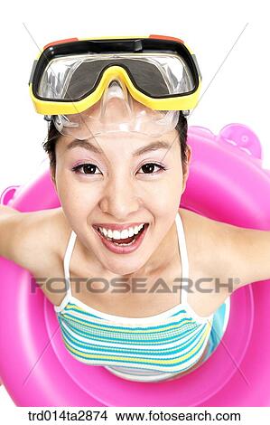 Picture - person, Oriental, Korean, one person, woman, summer, vacation. Fotosearch
