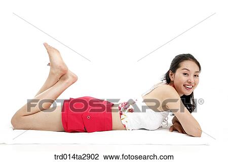 Stock Image - person, Oriental, Korean, one person, woman, summer, vacation. Fotosearch