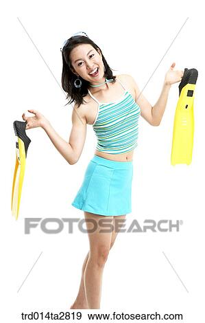 Stock Photo - person, Oriental, Korean, one person, woman, summer, vacation. Fotosearch