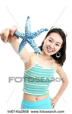 Stock Photo - person, Oriental, Korean, one person, woman, summer, vacation. Fotosearch