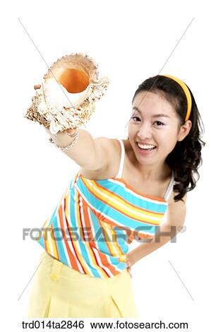 Stock Photograph - person, Oriental, Korean, one person, woman, summer, vacation. Fotosearch