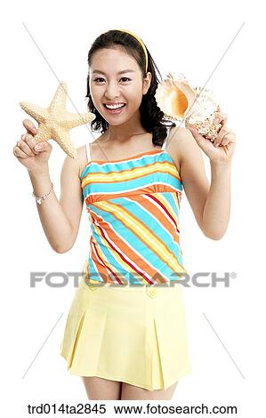 Stock Photography - person, Oriental, Korean, one person, woman, summer, vacation. Fotosearch