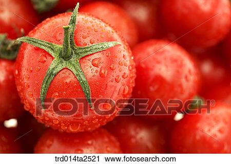 Stock Image - food, vegetables, tomato, arrangement, background, close up, cherry tomato. Fotosearch
