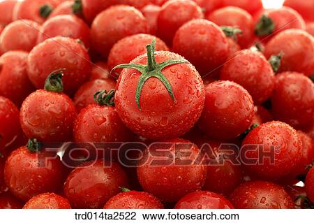 Stock Image - food, vegetables, tomato, arrangement, background, close up, cherry tomato. Fotosearch
