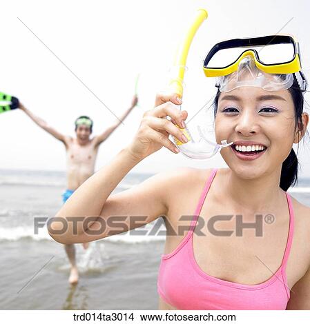 Picture - person, Korean, summering, vacation, Oriental, two people, woman. Fotosearch