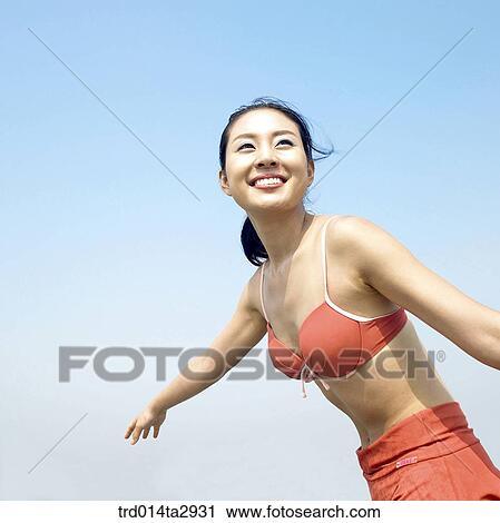 Stock Image - person, Korean, summering, vacation, Oriental, one person, woman. Fotosearch