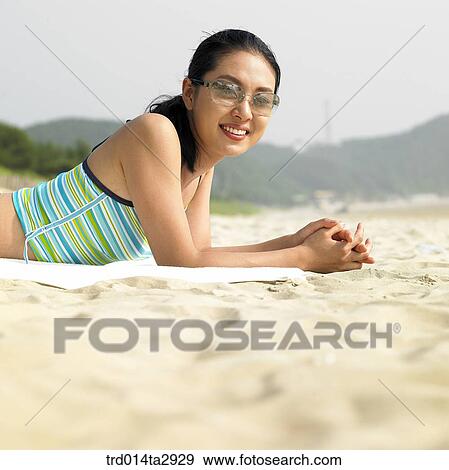 Stock Photo - person, Korean, summering, vacation, Oriental, one person, woman. Fotosearch