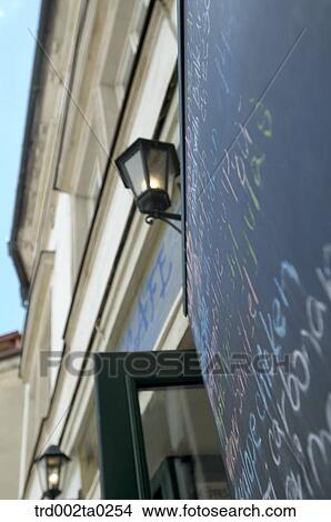 Picture - A street light of a cafe in New Town, Prague, Czech. Fotosearch