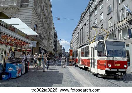 Stock Photograph - A tram in New Town of Prague, Czech. Fotosearch
