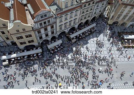Stock Image - Crowds looking from of clock tower in Staromestska Namesti of Prague, Czech. Fotosearch