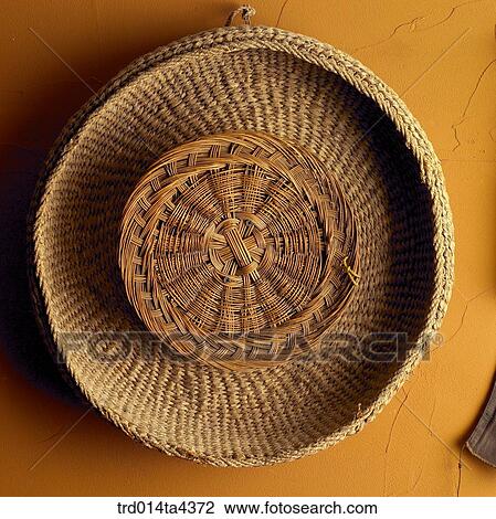 Stock Image - wicker tray, antique, lifestyle object, folk, Korean tradition, tradition, Korea. Fotosearch