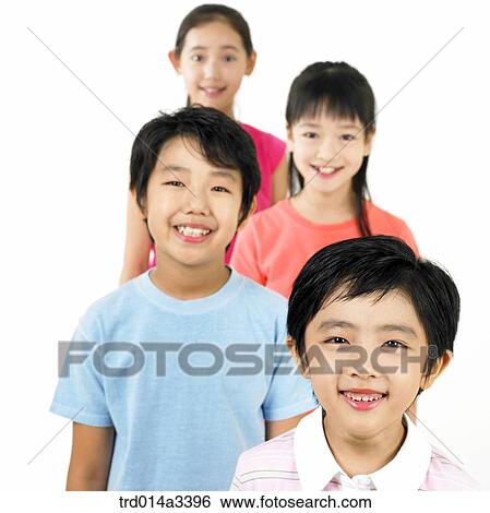 Stock Photograph - Children standing in a row. Fotosearch