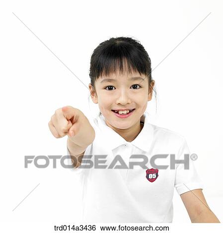 Girl pointing front View Large Photo Image Stock Photograph - Girl pointing front. Fotosearch