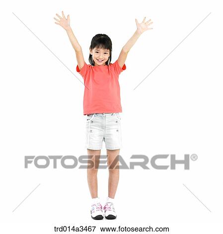 girl with two arms up for cheering View Large Photo Image Stock Photo - girl with two arms up for cheering. Fotosearch