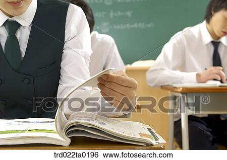 Bust of students reading books in the classroom View Large Photo Image Stock Photograph - Bust of students reading books in the classroom. Fotosearch