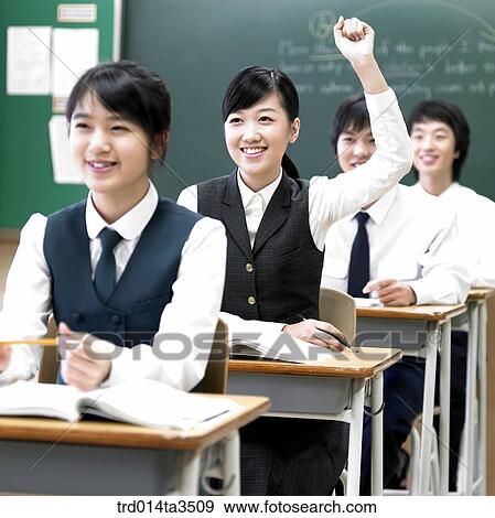 students rasing hand and her friends View Large Photo Image Stock Photo - students rasing hand and her friends. Fotosearch