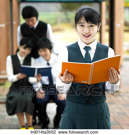 Students reading books on the bench in school View Large Photo Image Stock Image - Students reading books on the bench in school. Fotosearch